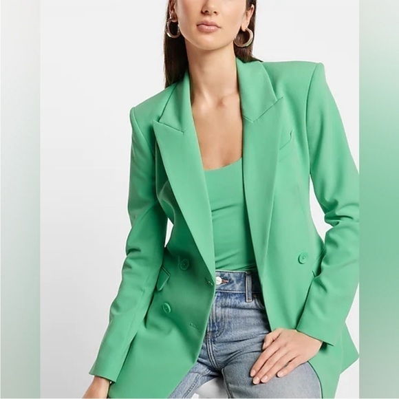 Express Women's Double Breasted Shoulder Pad Hourglass 4 Button Blazer NWT - Picture 1 of 16